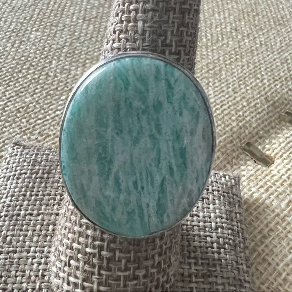 New Amazonite Stone Crystal Silver Overlay Ring S… - image 5
